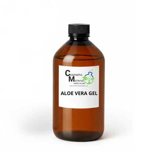 Brown bottle of aloe vera gel with a label on a white background