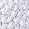 Silica gel packets with blue text on a white background